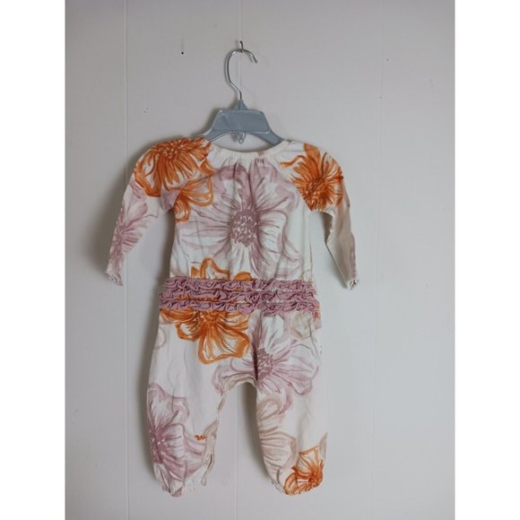 Burts Bee Baby Long Sleeve One Piece Floral Design Romper Girls Size 6-9M - Picture 5 of 8